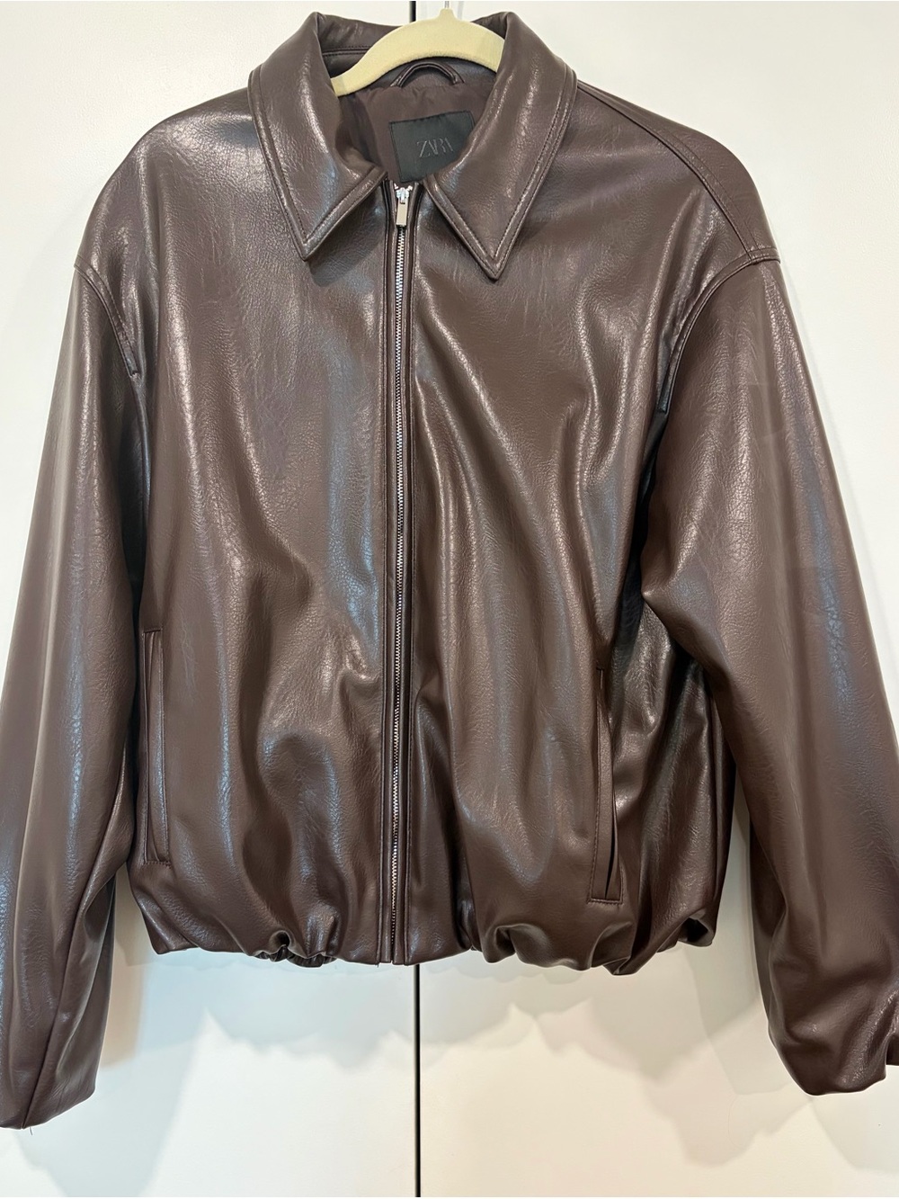 Zara Brown Faux Leather Bomber Zip Jacket Chocolate
